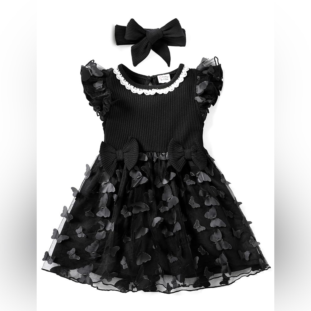 🍓$5 Pick!🍓 PatPat Black Dress with Lace and Butterfly Accents